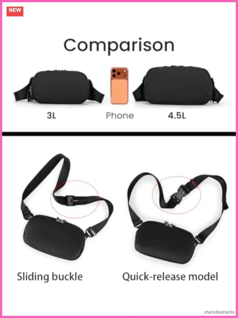 840D Cordura Sling Bag Crossbody Chest Pack Quick-Release Buckle 3L CORDURA